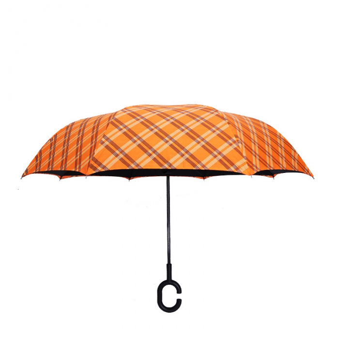反向C柄防紫外線雙層雨傘